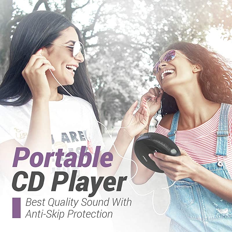 Portable Compact AntiSkip CD Player Lightweight Shockproof Music Disc Player w ProQuality Earbuds For Kids Adults Home Car Travel