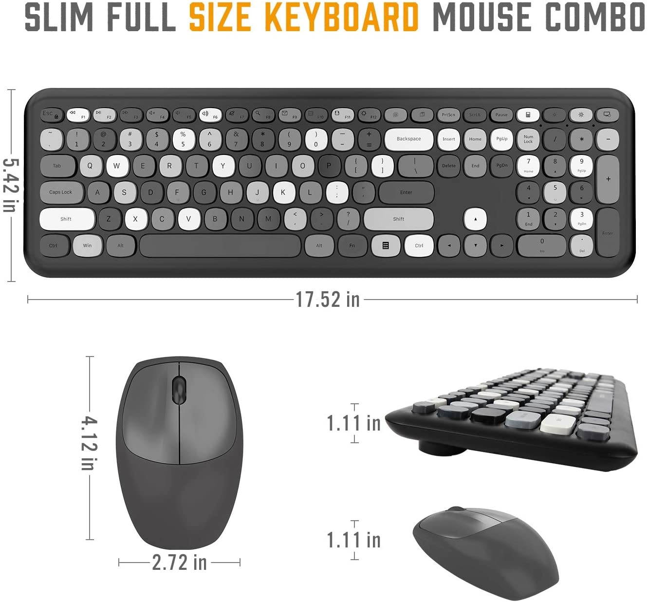 Wireless Keyboard and Mouse Combo, Ultra-Thin 2.4G USB Full Size Keyboard and Mouse Set, Cute 110 Keys Keyboard for PC, Notebook, MacBook, Tablet, Laptop, Windows System (Blue Colorful)