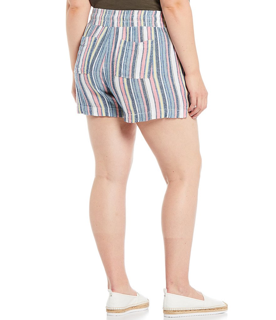 Westbound Plus Size Multi Summer Stripe Drawstring Linen Shorts