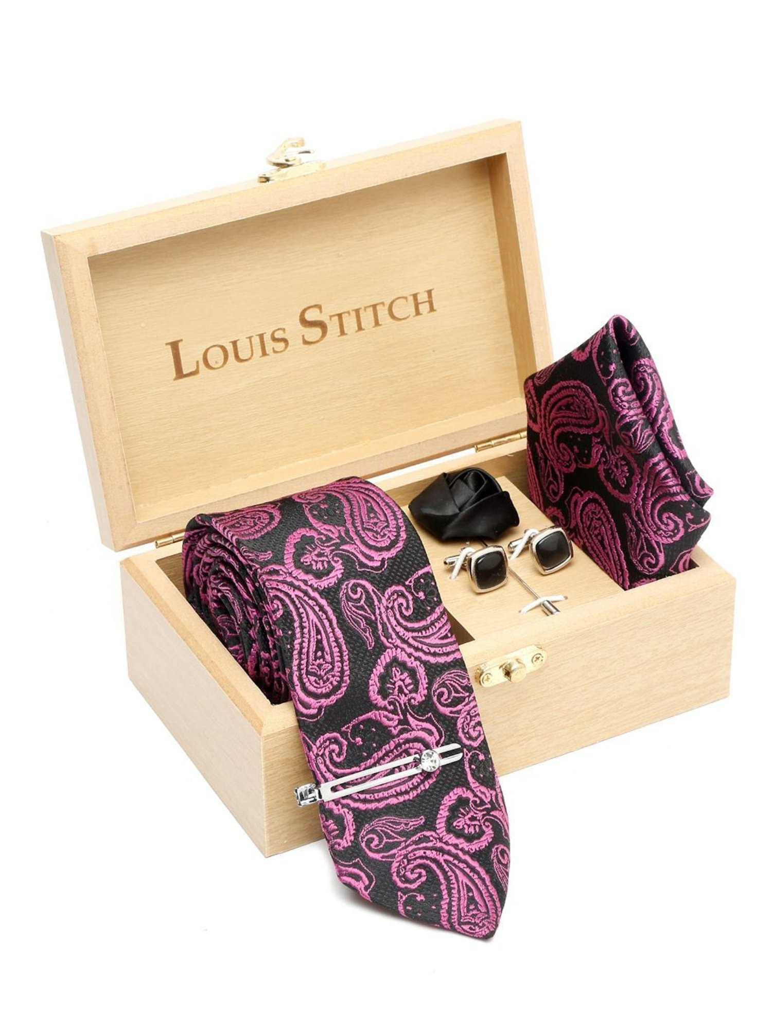 Louis Stitch Purple Embroidered Necktie Gift Set - Set of 5