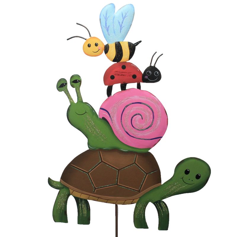Home & Garden 35.0" Turtle & Bug Stack Ladybug Bee Snail Round Top Collection  -  Decorative Garden Stakes