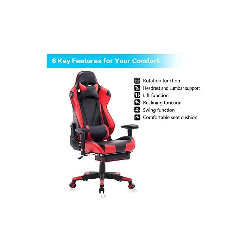 Gaming Chair Ergonomic Computer Gaming Chair with Massage Lumbar Support Racing Style Gamer Chair with Footrest and High Back Seat Height Adjustable Swivel Video Game Chair