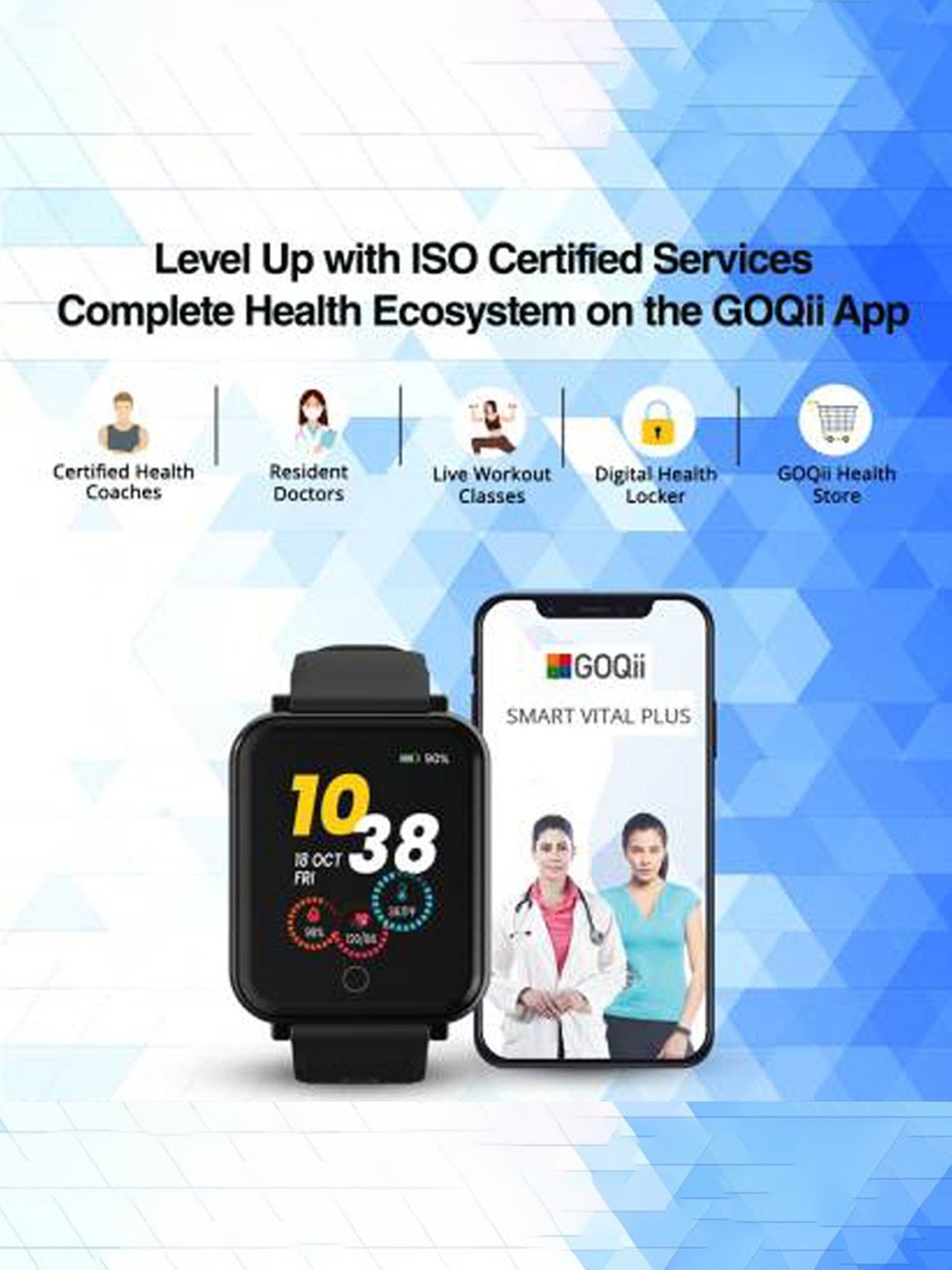 GOQii Smart Vital Plus 1.57 inch HD Full Touch, SpO2 with 3 Month Health Coach Smartwatch (Black)