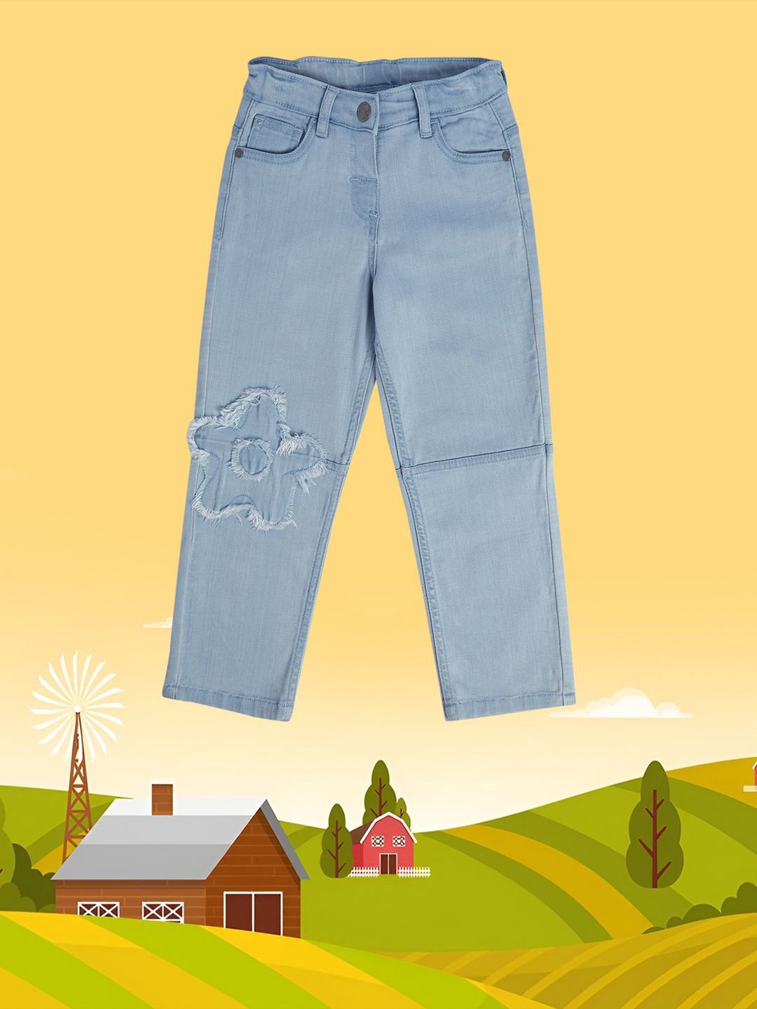 MINIKLUB Girls Blue Solid Denim Pants