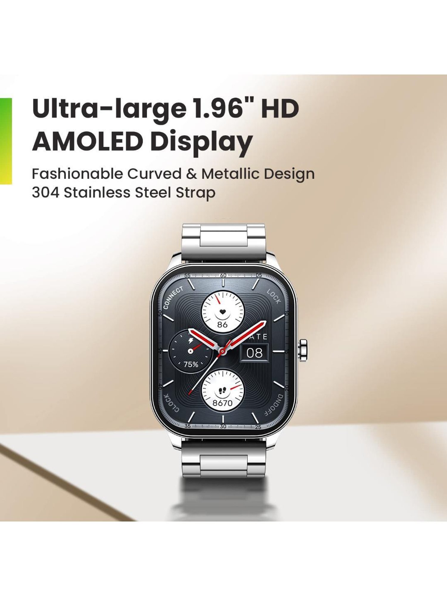 Amazfit Pop 3S BT Calls Smartwatch with 1.96 AMOLED Display & AI Voice Assistance (Metallic Silver)