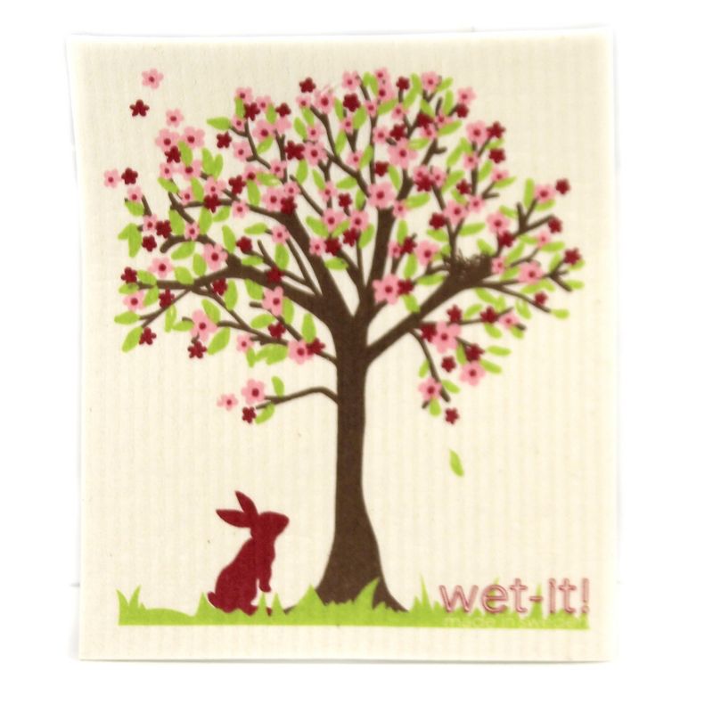 Swedish Dish Cloth 7.75" Spring Flowers Set Absorbent Cleaning Cloth Rabbit Tree  -  Dish Cloth