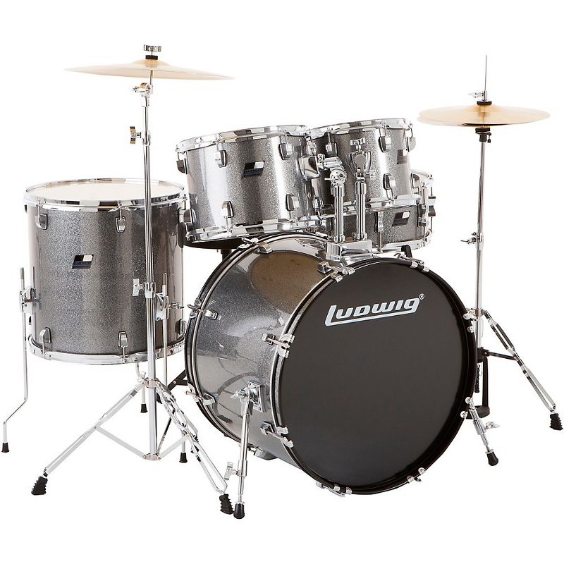 Ludwig Backbeat Complete 5-Piece Drum Set with Hardware and Cymbals Metallic Silver Sparkle