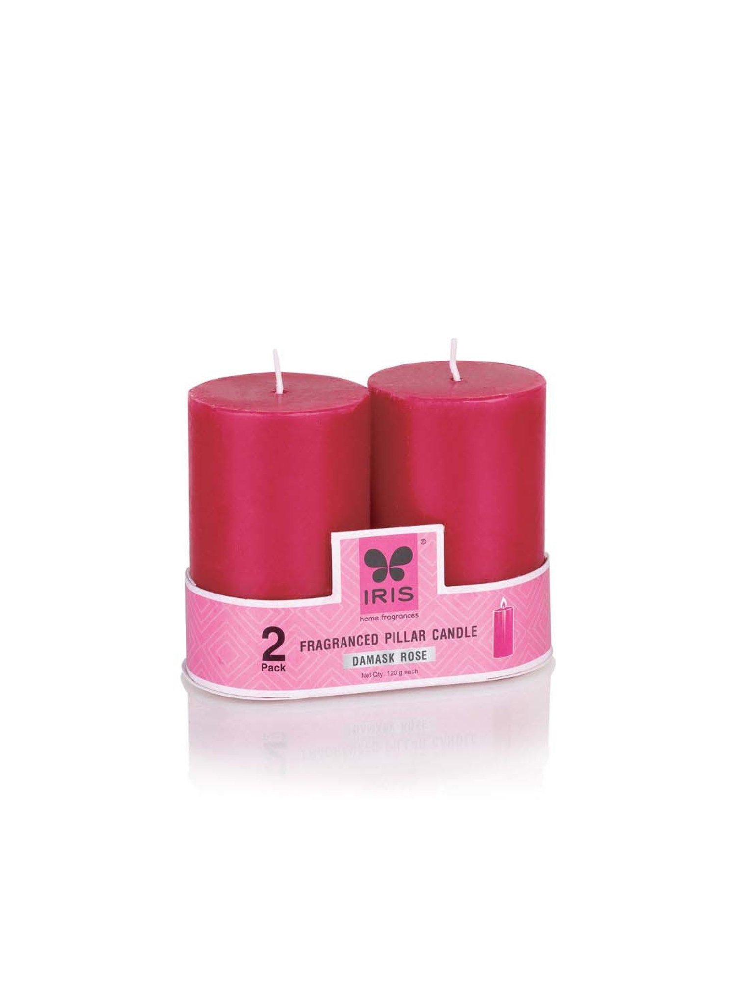 IRIS Pink Home Fragrances Damask Rose Fragrance Pillar Candles - Set of 2