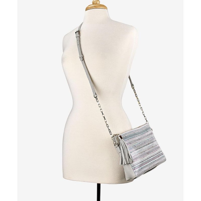 VR NYC Magnetic Strap Closure Mosaic Design Denim Laser Cut Crossbody Bag - Blue