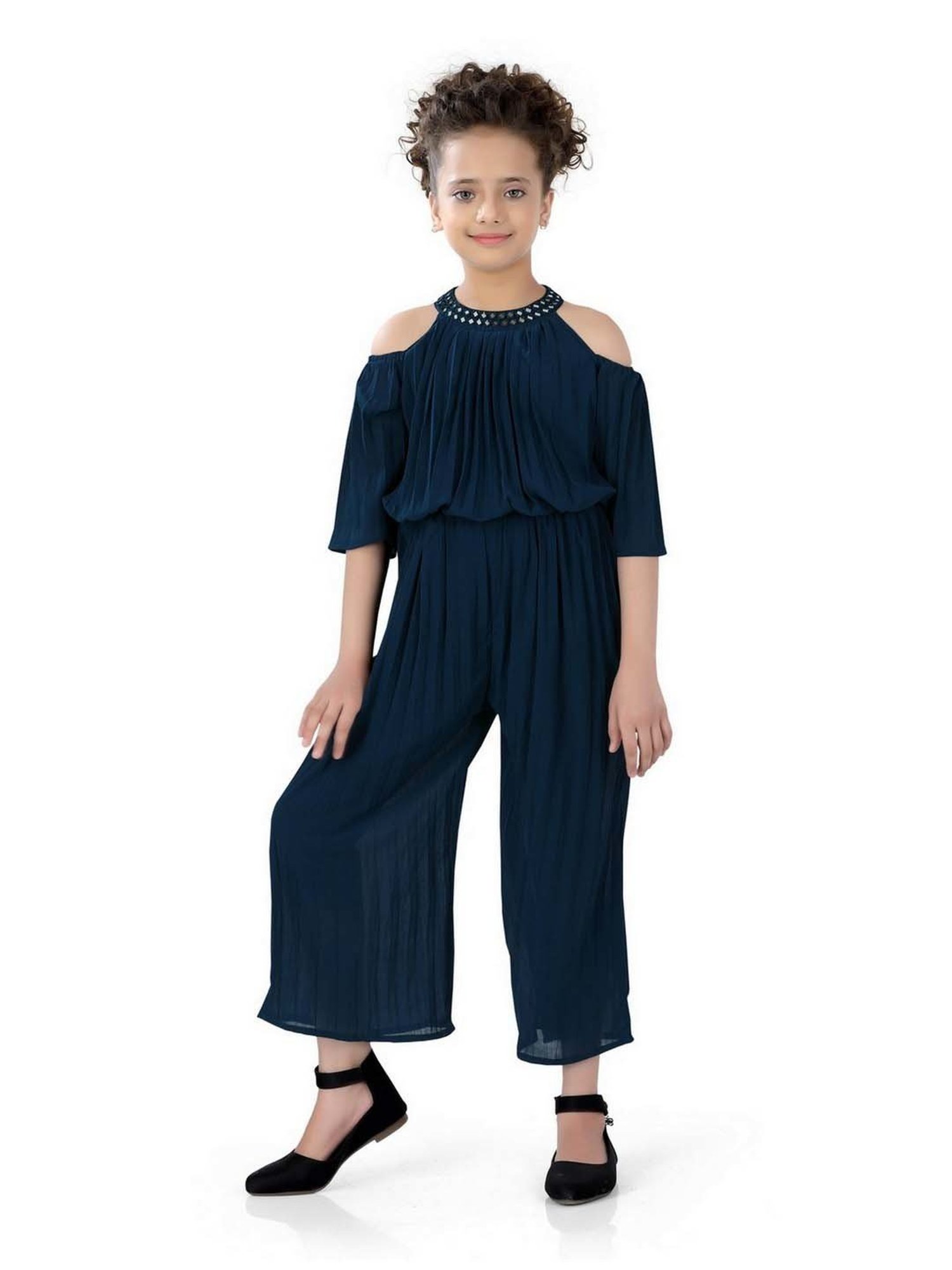 poplins Kids Blue Cotton Regular Fit Jumpsuit