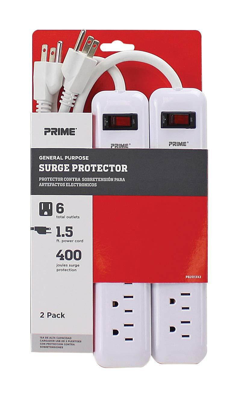 Prime Wire PB2013X2 6-Outlet Surge Protector with 14-3 SJT 1.5 Cord, 2-Pack