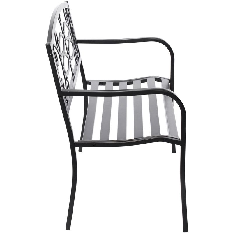 Gardenised Black Outdoor Steel Park Bench Cast Iron Scrollwork Backrest Garden Lawn Decor