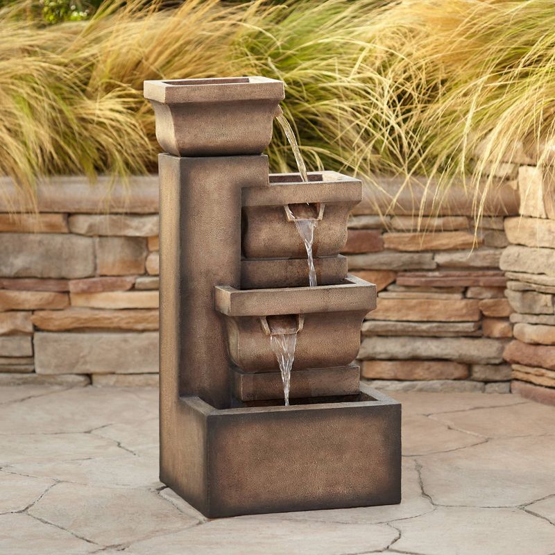 John Timberland Rustic Outdoor Floor Water Fountain with Light LED 33" High Cascading Pots Garden Patio Yard Deck Home Porch House