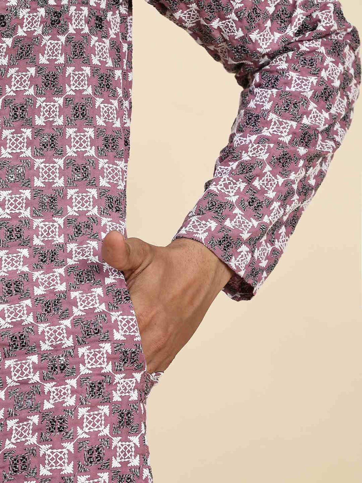 Pro-Ethic Style Developer Pink & White Cotton Regular Fit Embellished Kurta Bottom Set