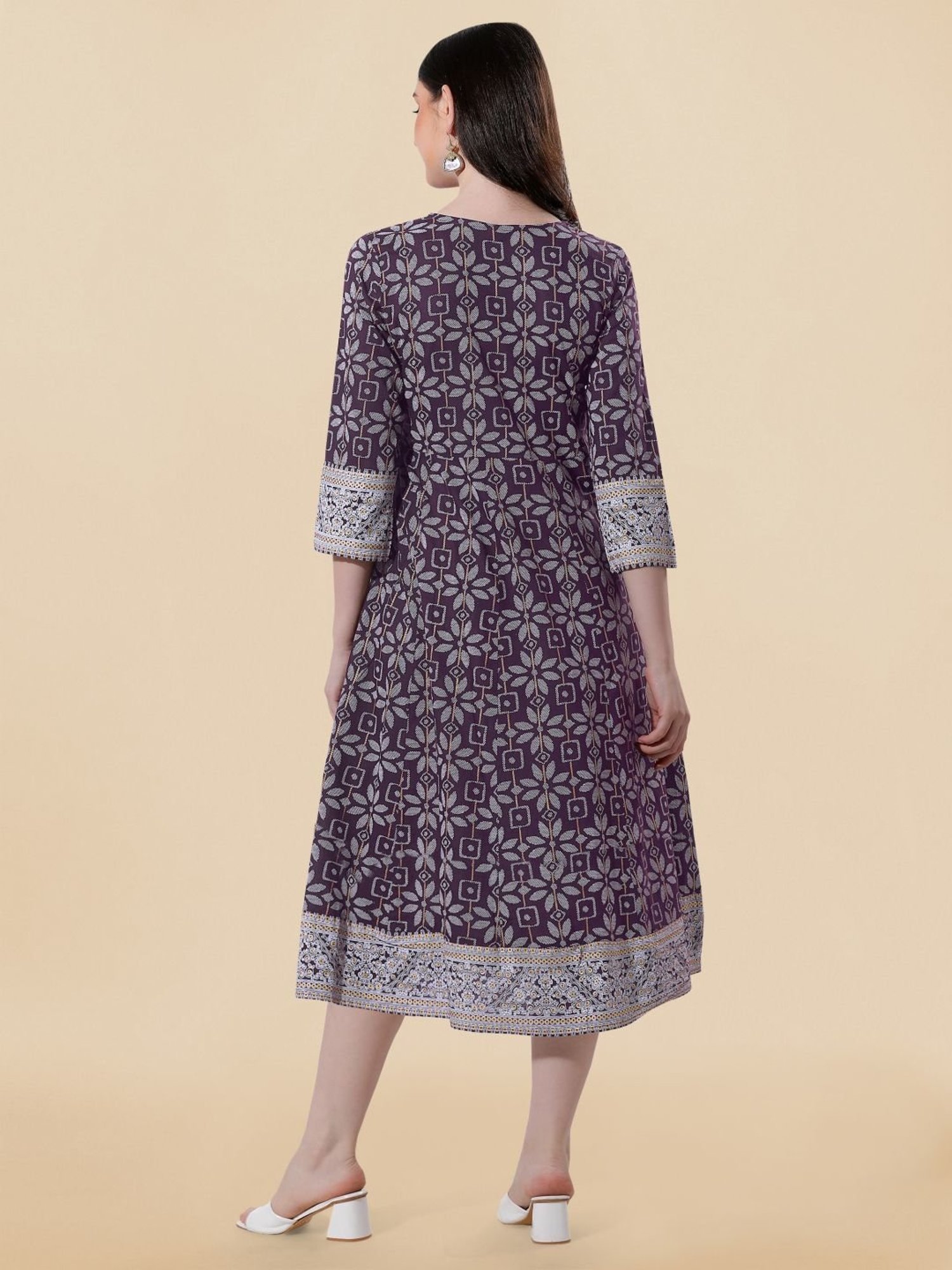 MIRCHI FASHION Purple Embroidered A-Line Dress