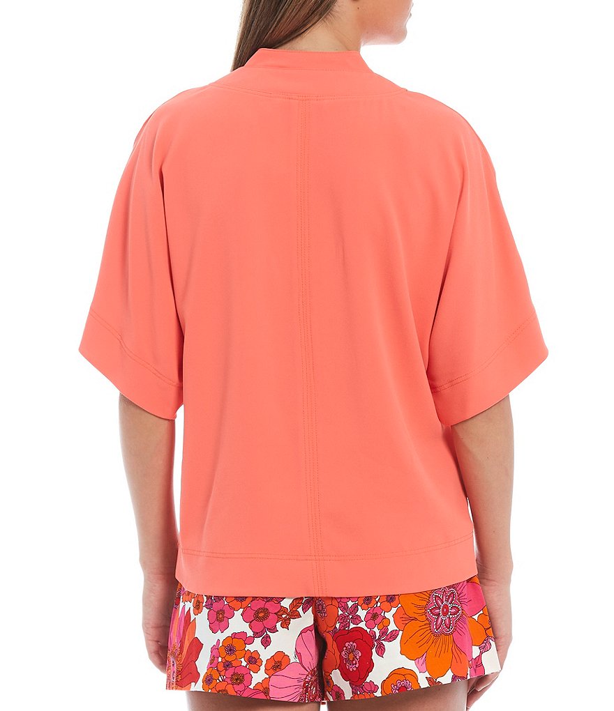 Trina Turk Sunset Soiree Notch Neck Dolman Elbow Sleeve Flowy Top