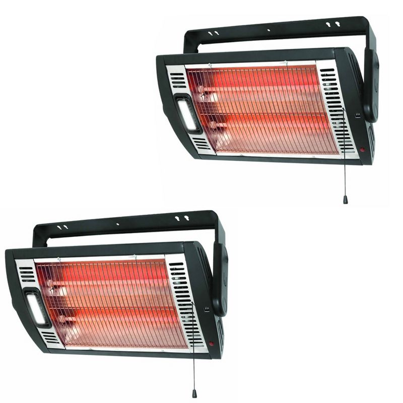 Optimus H-9010 Portable Garage Shop Electric Quartz Ceiling Mounting Heater with Halogen Lighting and Single Pull Easy To Use Operation (2 Pack)