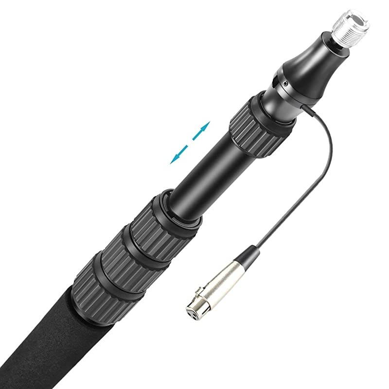 NW-088 Handheld Microphone Boom Arm with Built-in XLR Cable, 5-Section Extendable Aluminum Mic Arm with Foam Grips and Twist Locks for Zoom Microphones, 2.7ft - 10.9 ft Adjustable Length