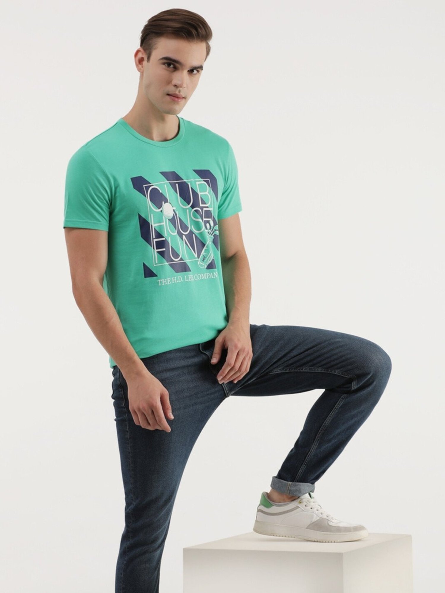 Lee Green Cotton Slim Fit Printed T-Shirt