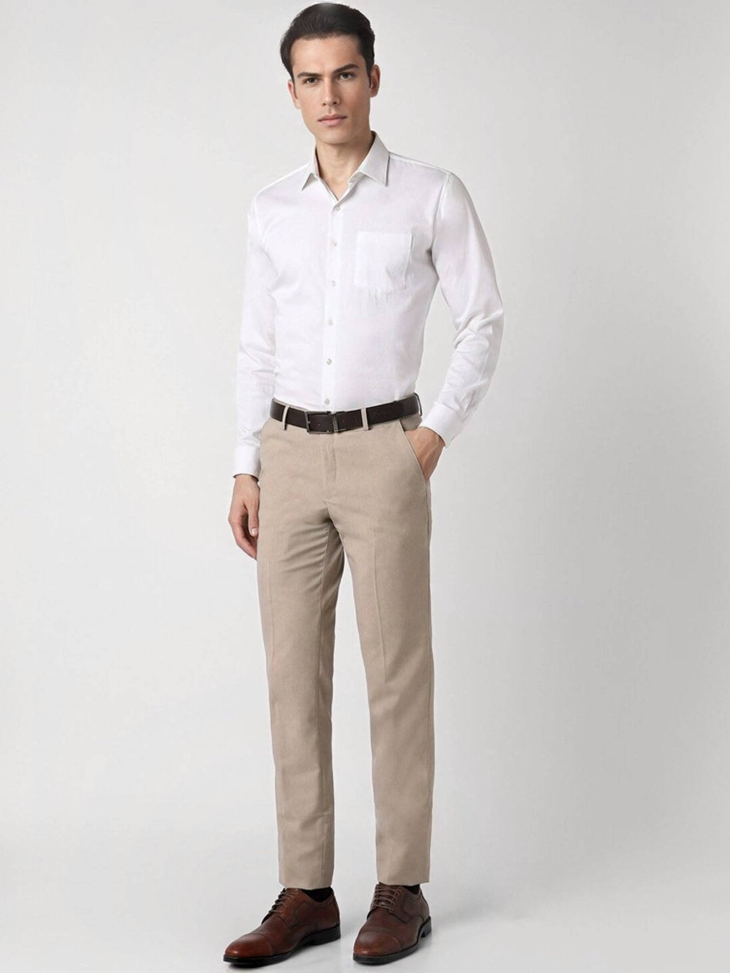 Peter England Khaki Slim Fit Trousers