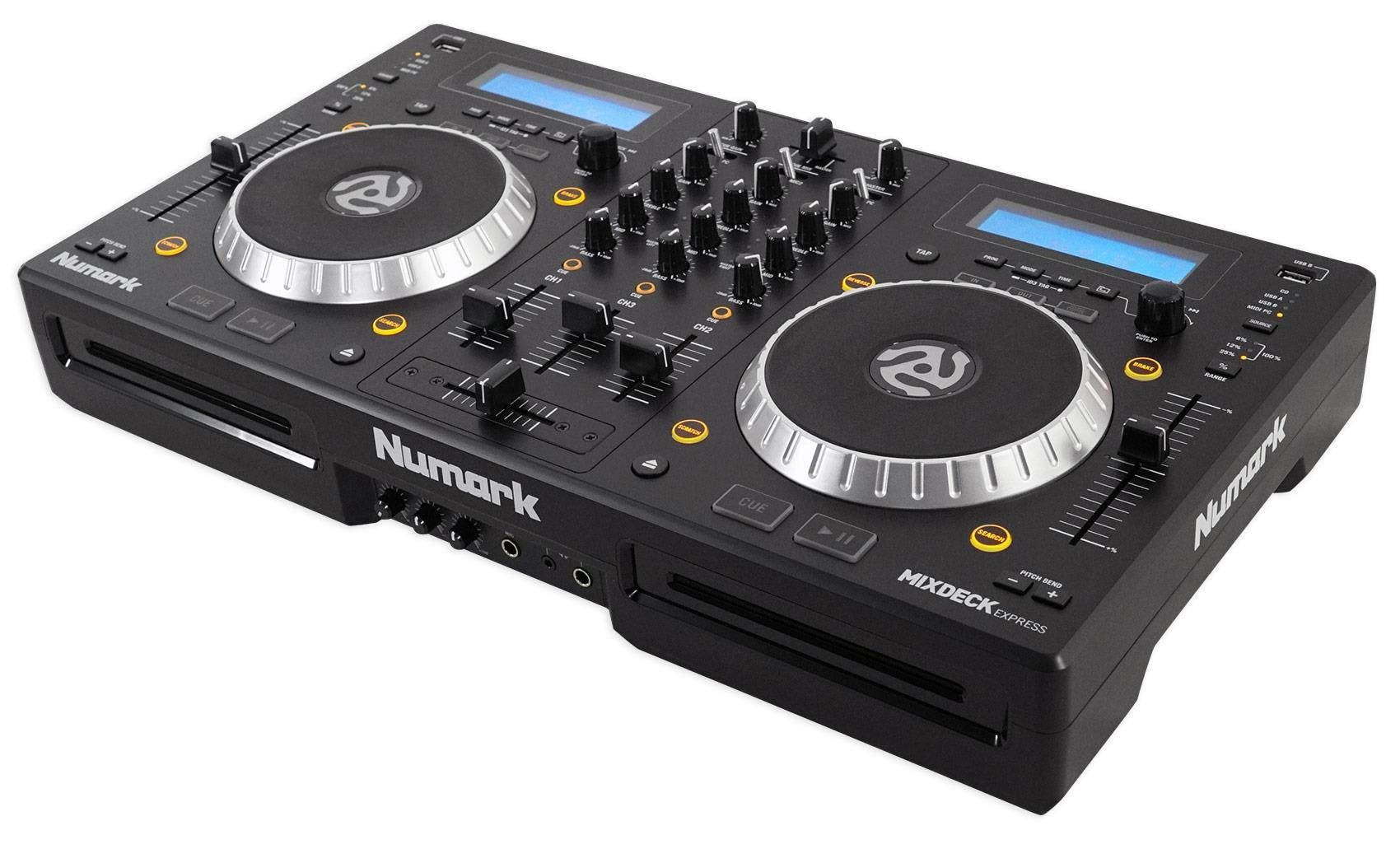 Numark Mixdeck Express DJ Mixer/Controller, Dual CD+USB Playback+Headphones+Mics