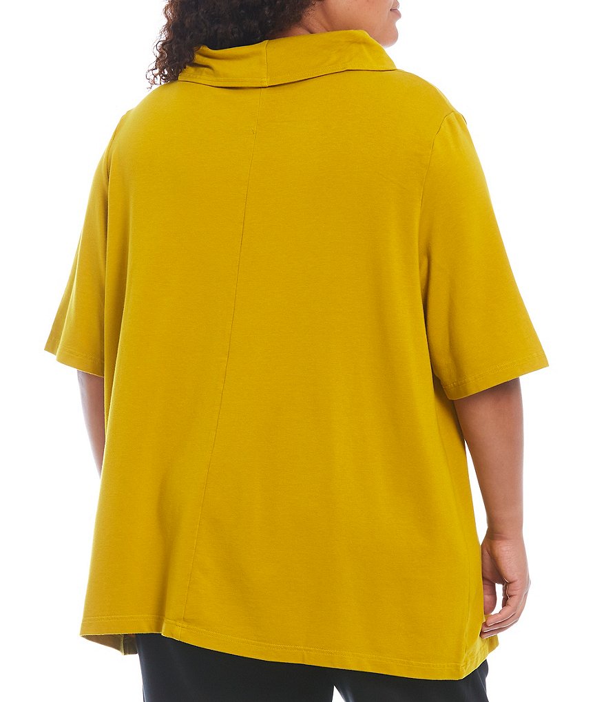 Bryn Walker Plus Size Enola Bamboo French Terry Elbow Sleeve Cowl Neck Tunic