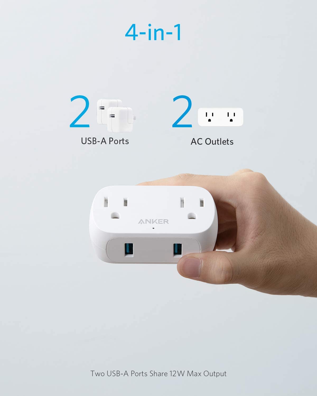 Anker AC Outlet and USB Wall Plug, PowerExtend USB Plug 2 Mini Wall Charger with 2 outlets, 2 USB Ports and PowerIQ Technology
