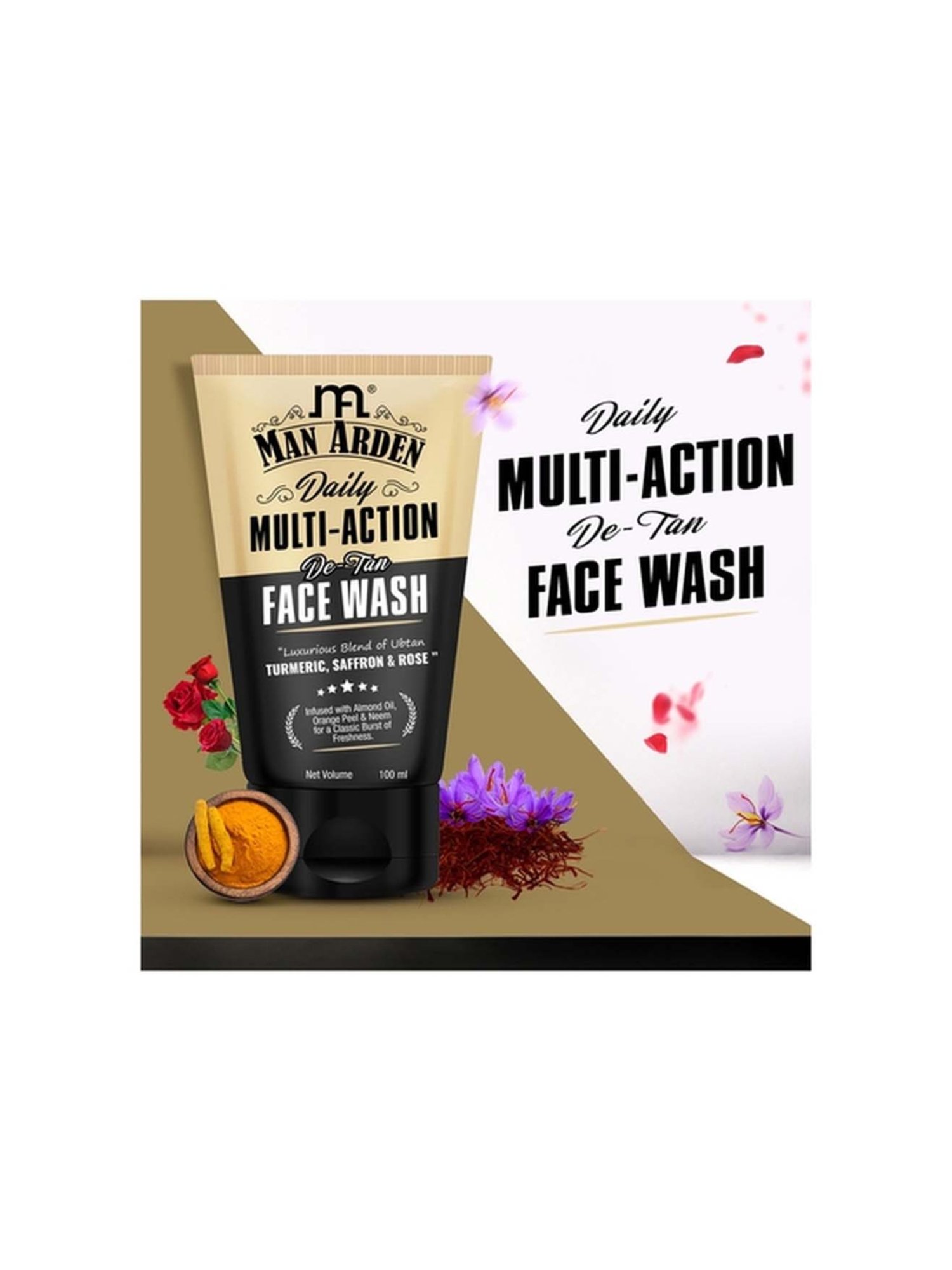 Man Arden Daily Multi-Action De-Tan Face Wash (Ubtan Turmeric + Saffron + Rose) - 100 ml