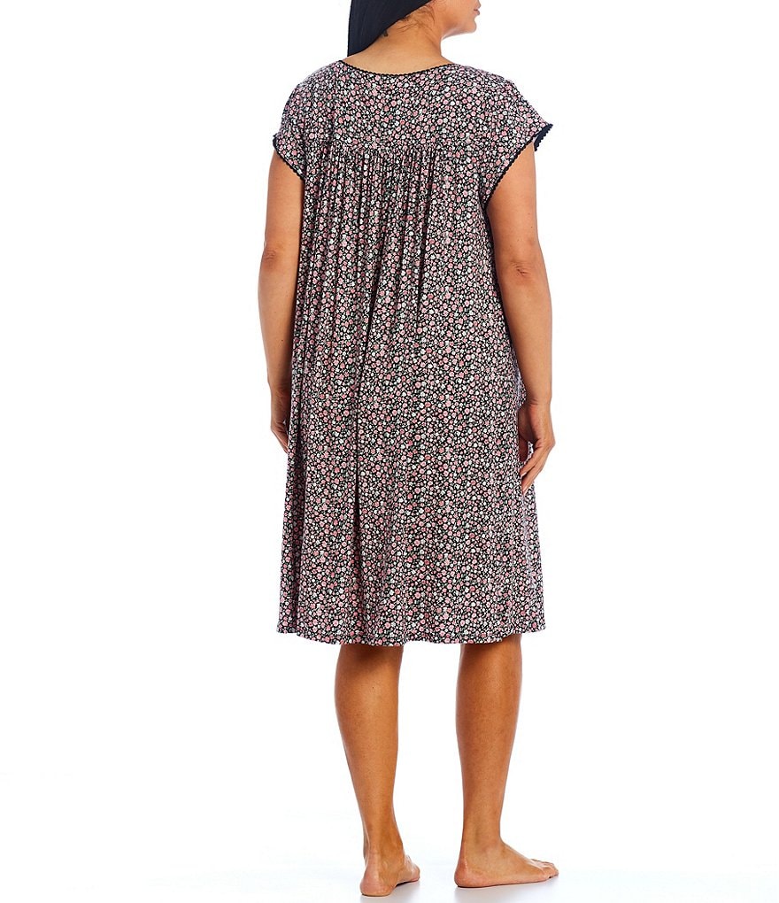 Miss Elaine Plus Cottonessa Floral Print Knit Long Nightgown