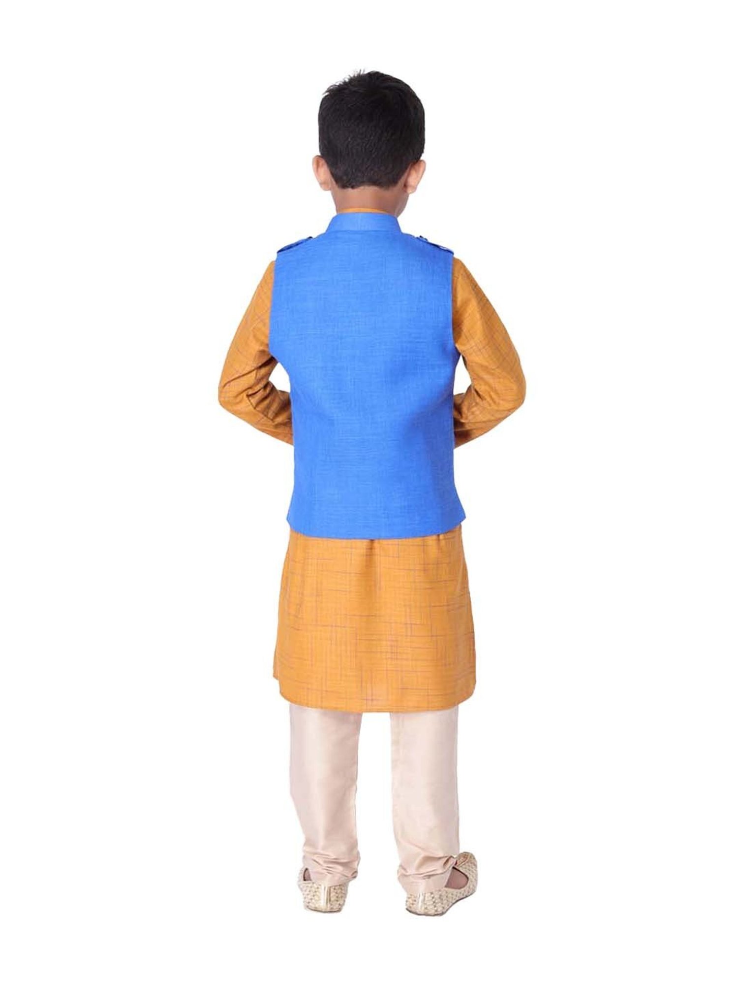 TABARD Kids Yellow & Blue Cotton Regular Fit Kurta Set