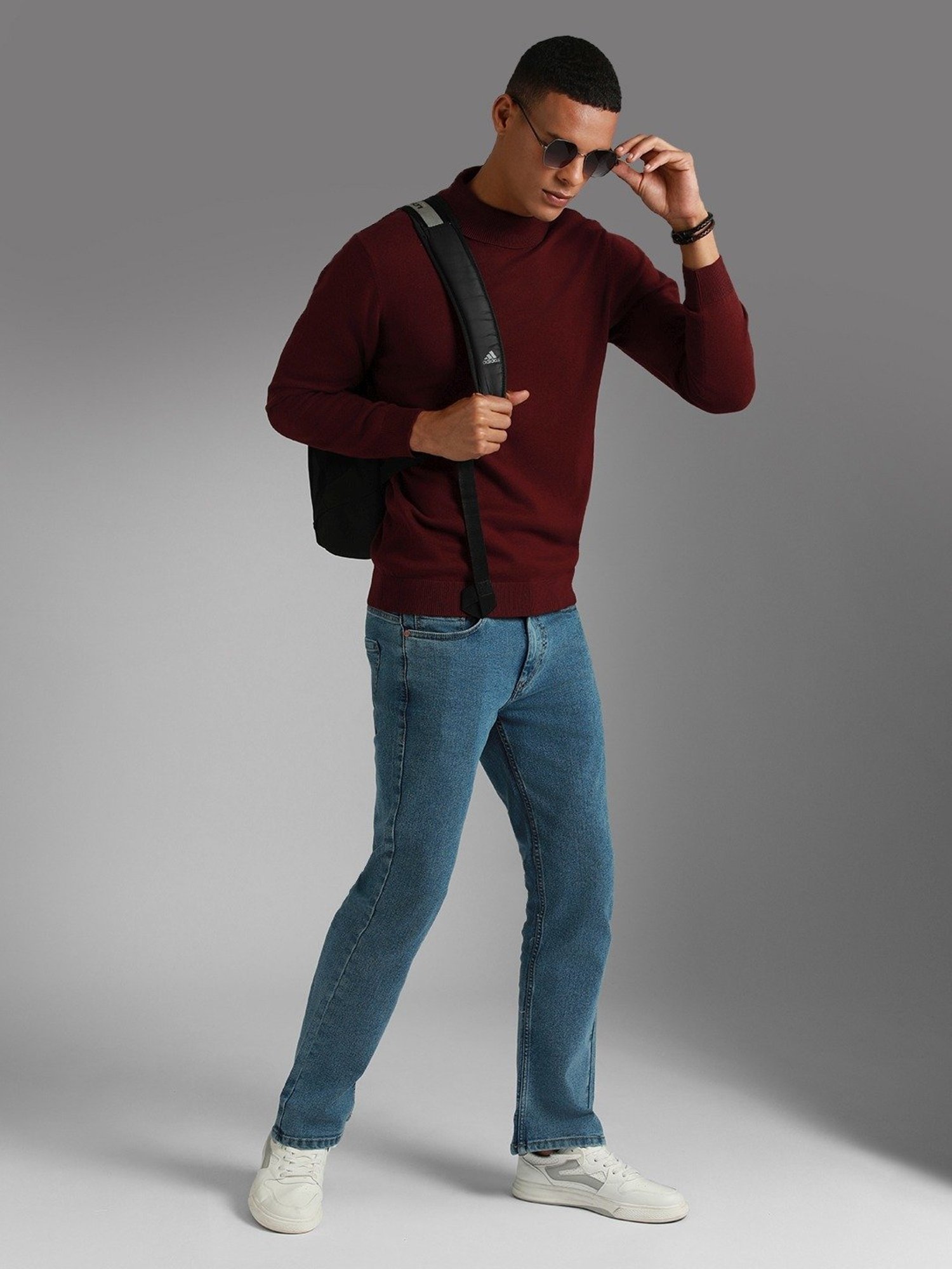 High Star Maroon Cotton Regular Fit Sweater