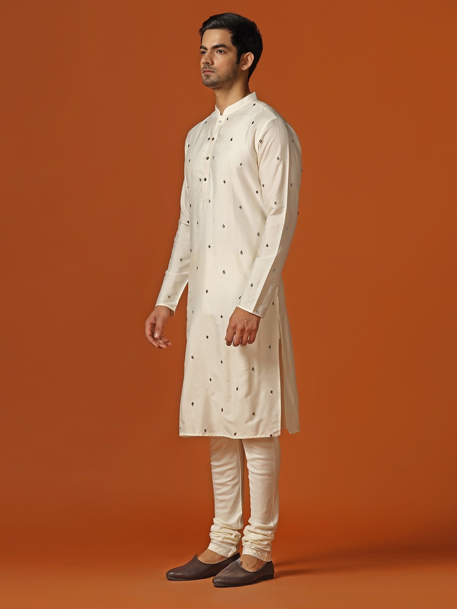 KISAH Cream Regular Fit Embroidered Kurta Bottom Set
