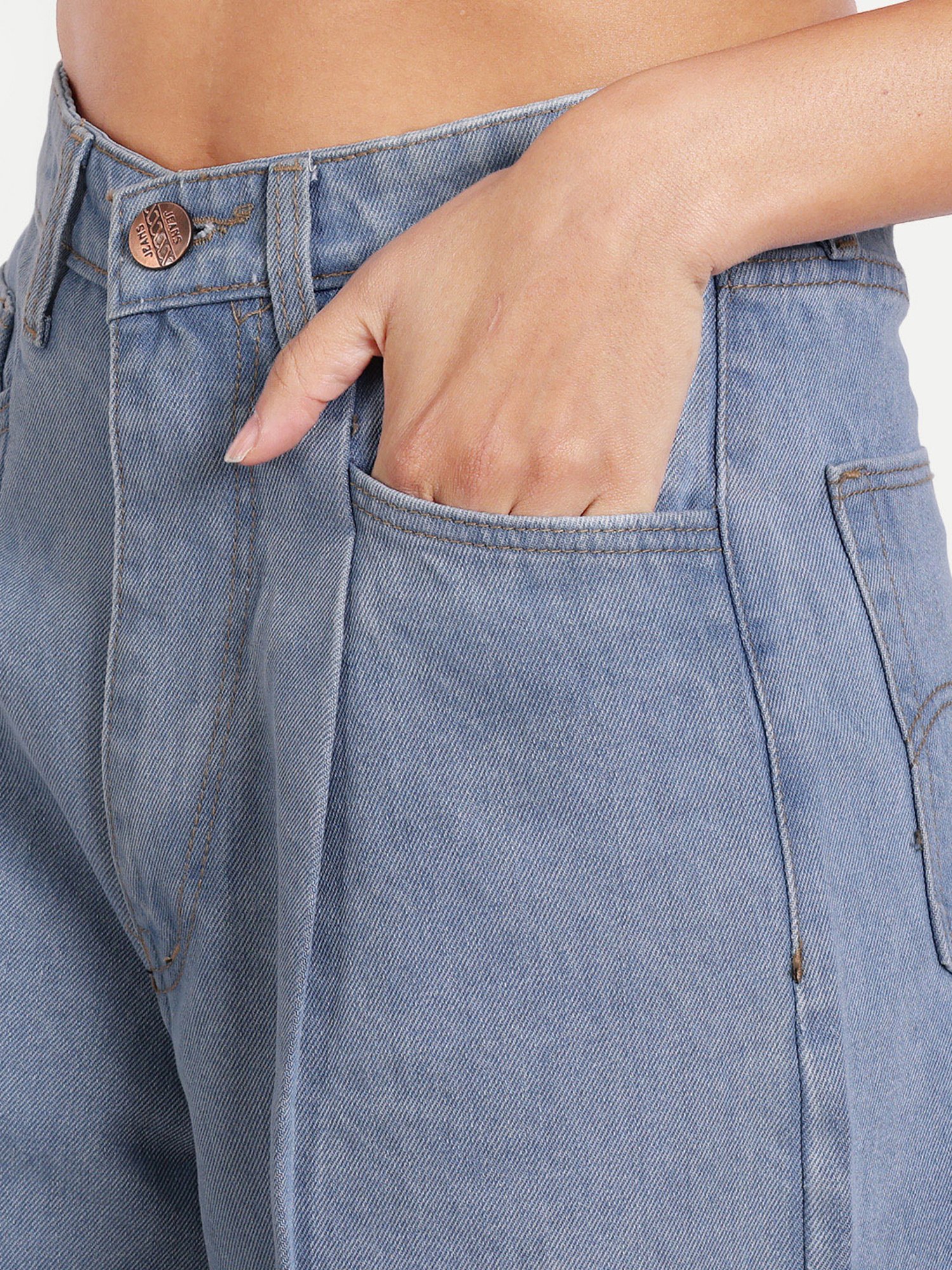 Angelfab Sky Blue Cotton Relaxed Fit High Rise Jeans