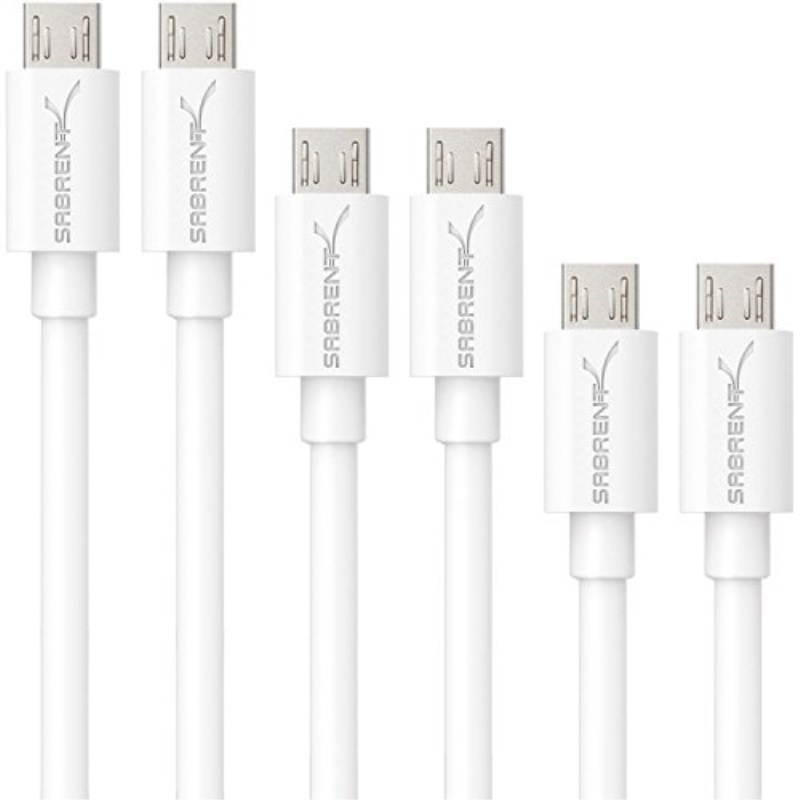 Sabrent 6-pack 22 AWG Premium 3ft Micro USB Cables High Speed USB 2.0 - White (CB-M63W)