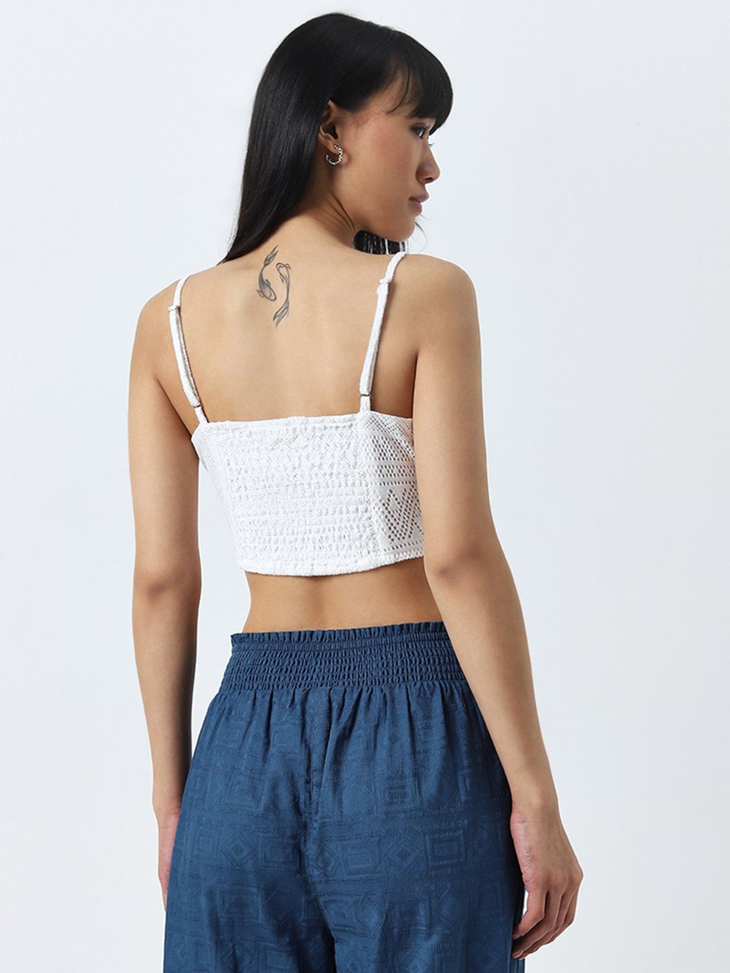 Bombay Paisley by Westside White Knit-Textured Crop Top