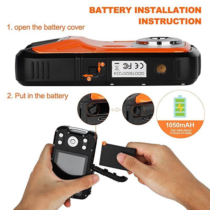 Digital Camera for Kids 21MP FHD 1080P 5 Meter Waterproof Underwater Camera 28 Inch LCD 8X Digital Zoom with 1050MaH Rechargable LiIon Battery Orange