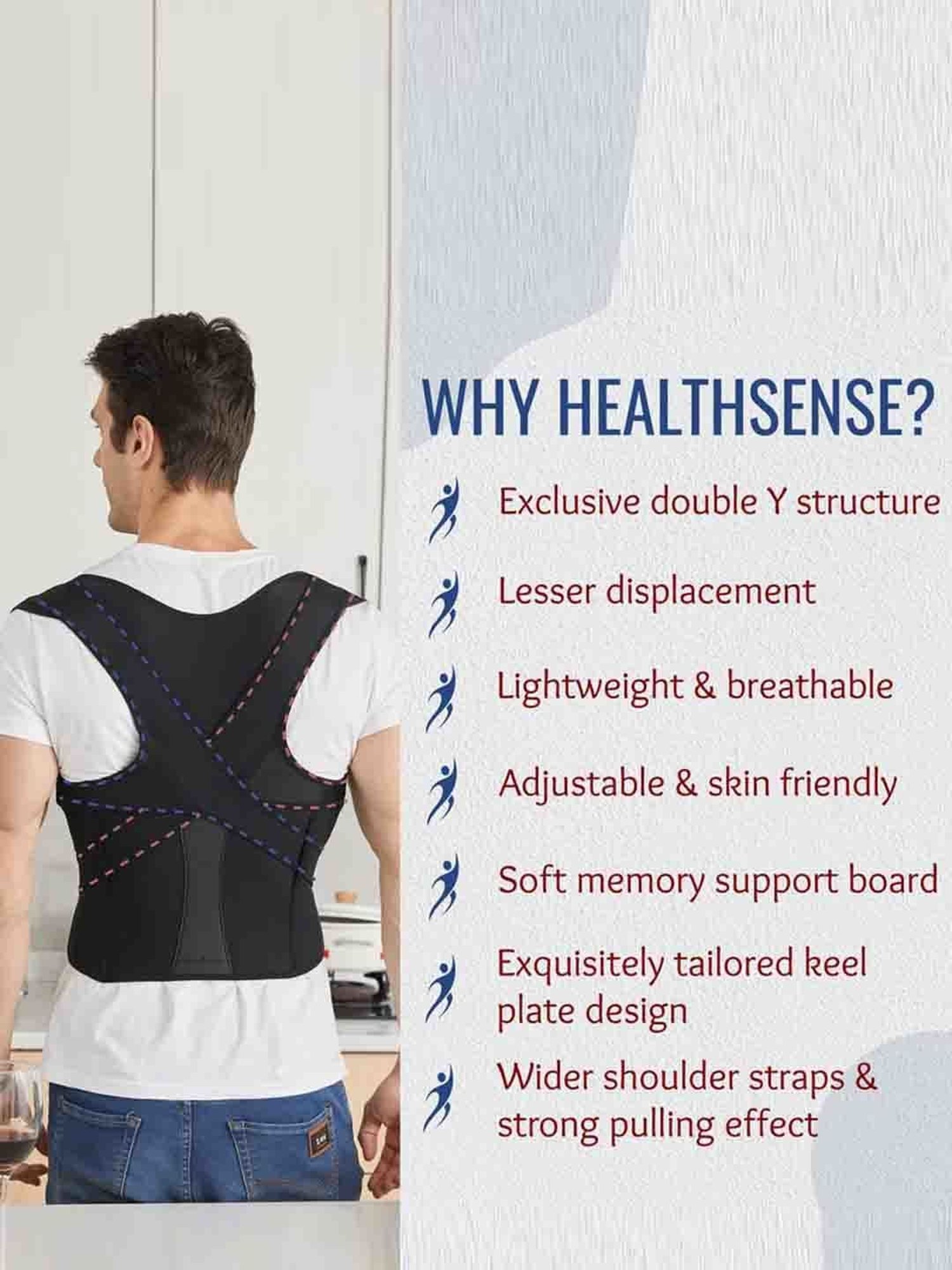 HealthSense Posture Corrector for Men, Back Pain Relief with Back Support Belt (XL) - Black