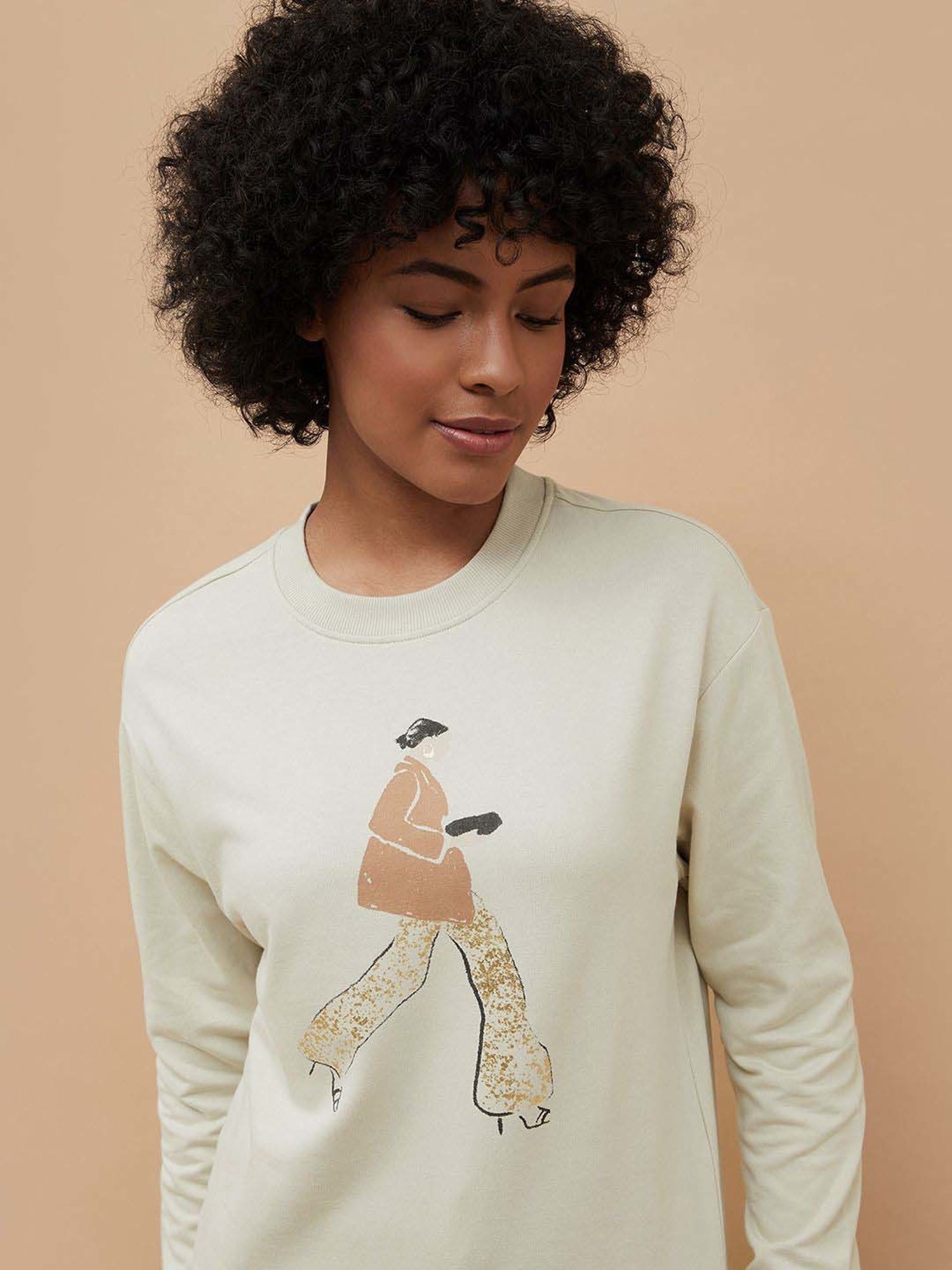 Fame Forever by Lifestyle Beige Cotton Printed Sweatshirt