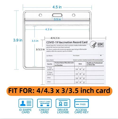 20 Pack CDC Vaccination Card Protector+20 PCS Neck Lanyards 4.3&times;3.5 Inches Horizontal ID Card Name Tag Holder for Immunization Card Clear Vinyl Plastic Sleeve with Waterproof Type Resealable Zip