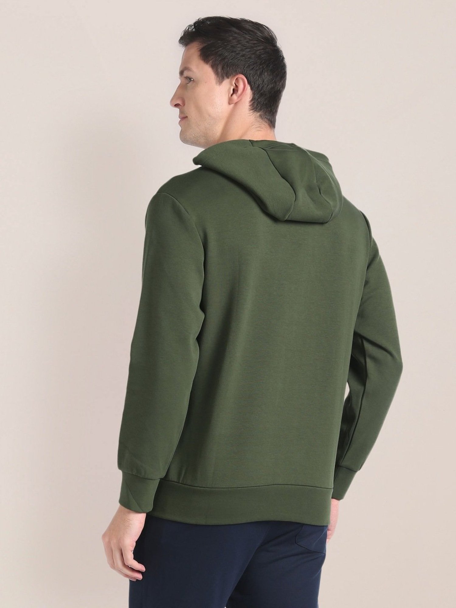 U.S. Polo Assn. Olive Cotton Regular Fit Printed Hooded Sweatshirt