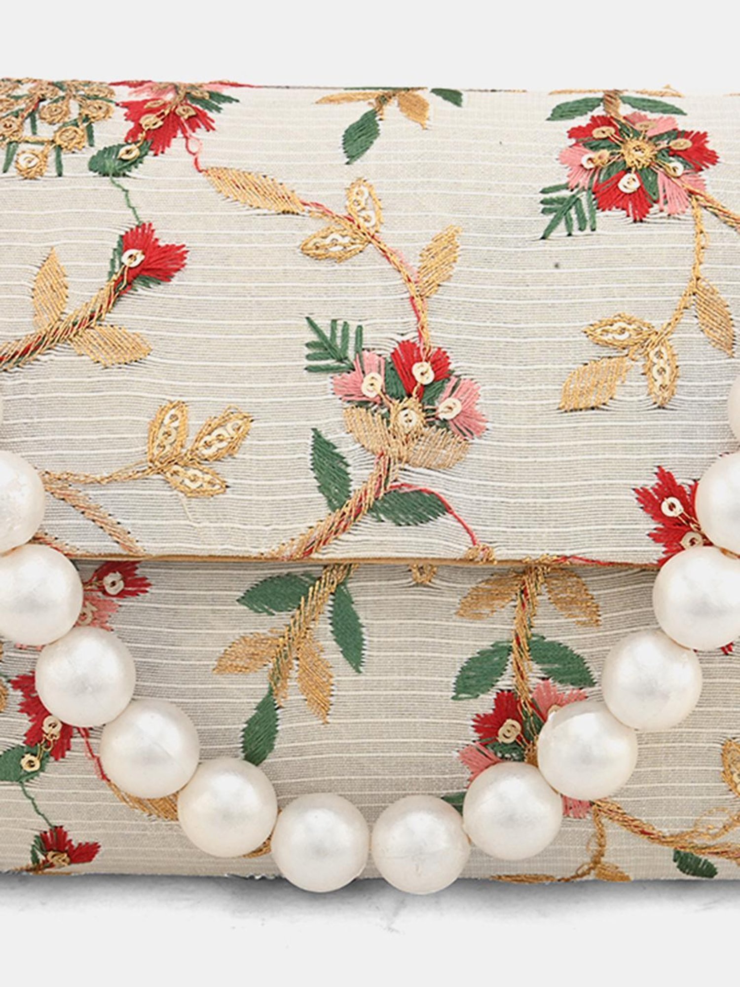 Gaurapakhi Beige Embroidered Envelope Clutch