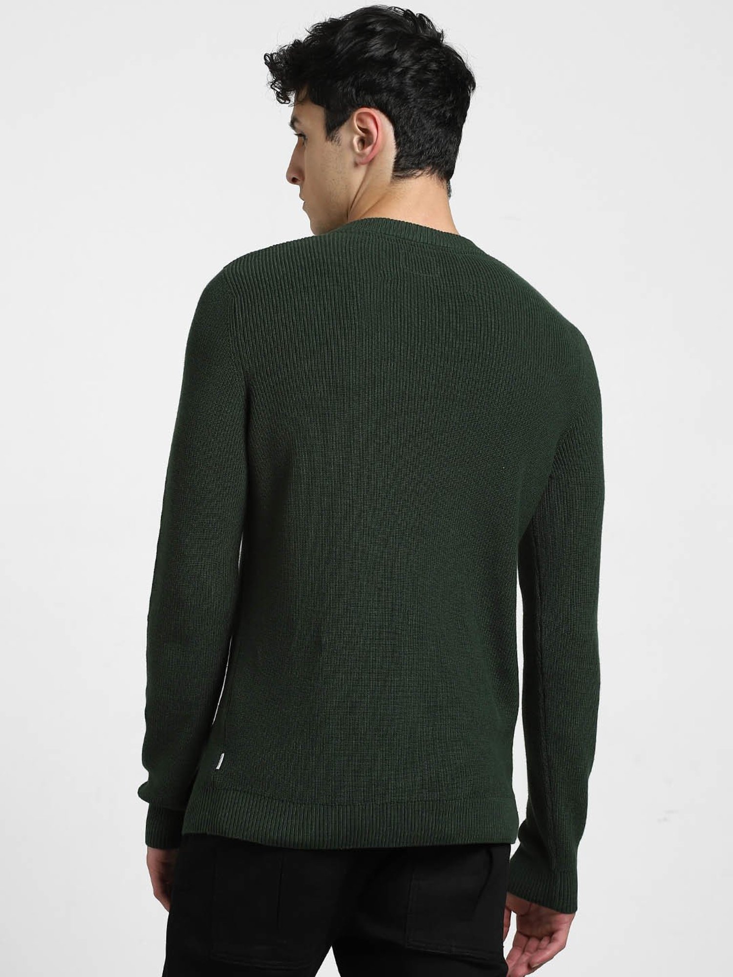 Jack & Jones Dark Green Slim Fit Textured Cotton Sweater