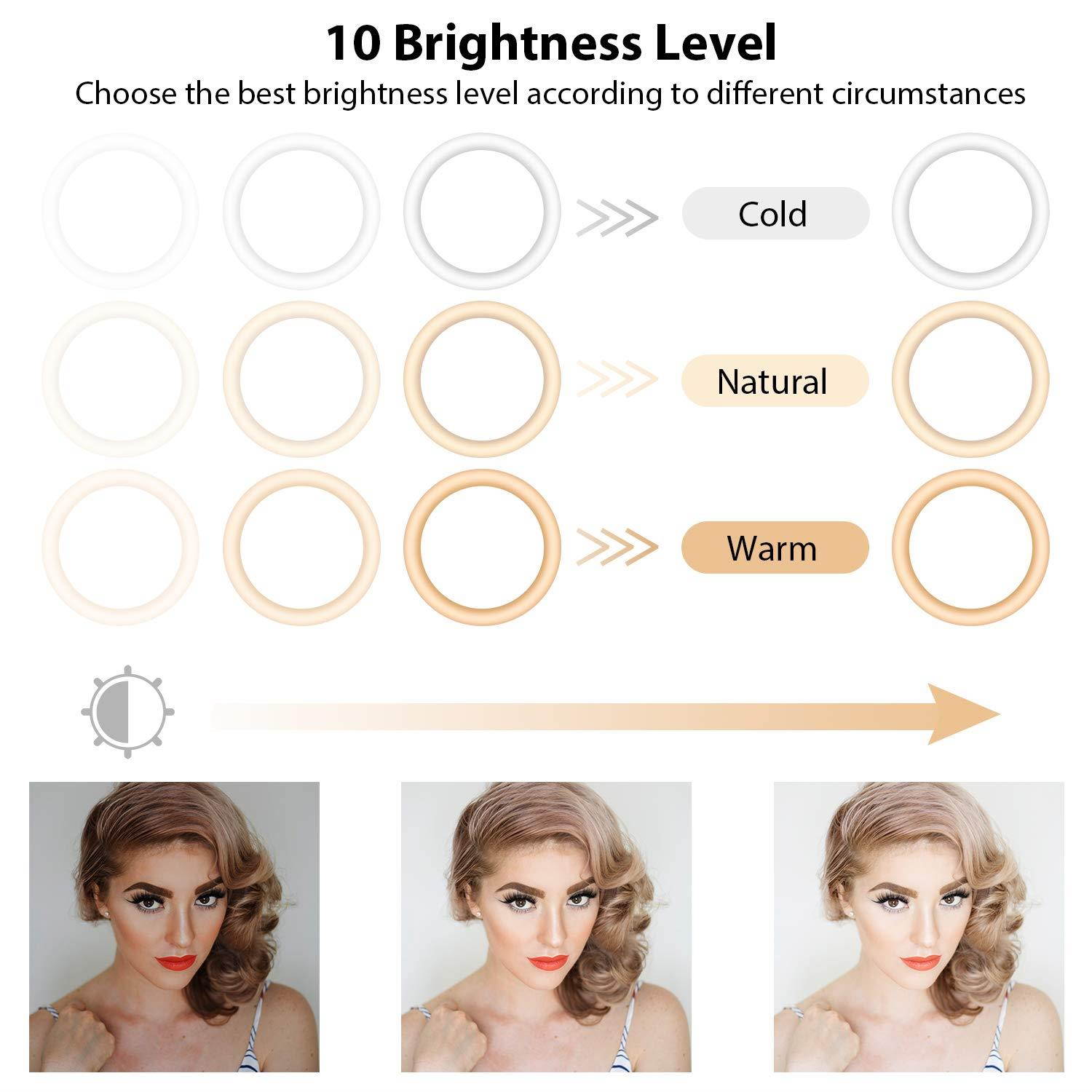 10.2 Inch Ring Light with Stand - Rovtop LED Camera Selfie Light Ring with iPhone Tripod and Phone Holder for Video Photography Makeup Live Streaming