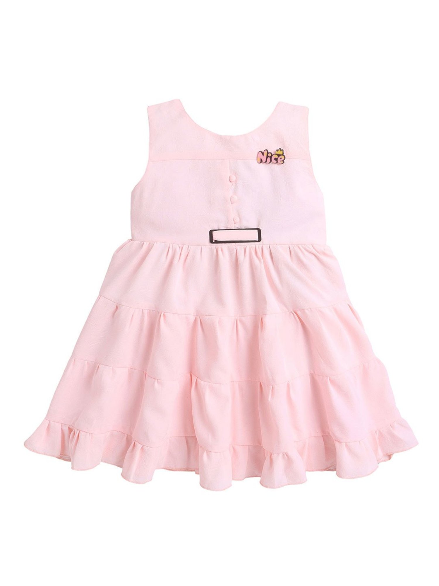 The Magic Wand Kids Peach Solid Dress with Brooch