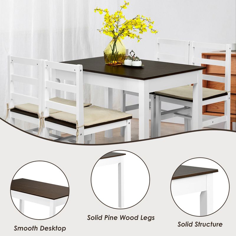 Costway 5pcs Dining Set Solid Wood Compact Kitchen Table & 4 Chairs Modern