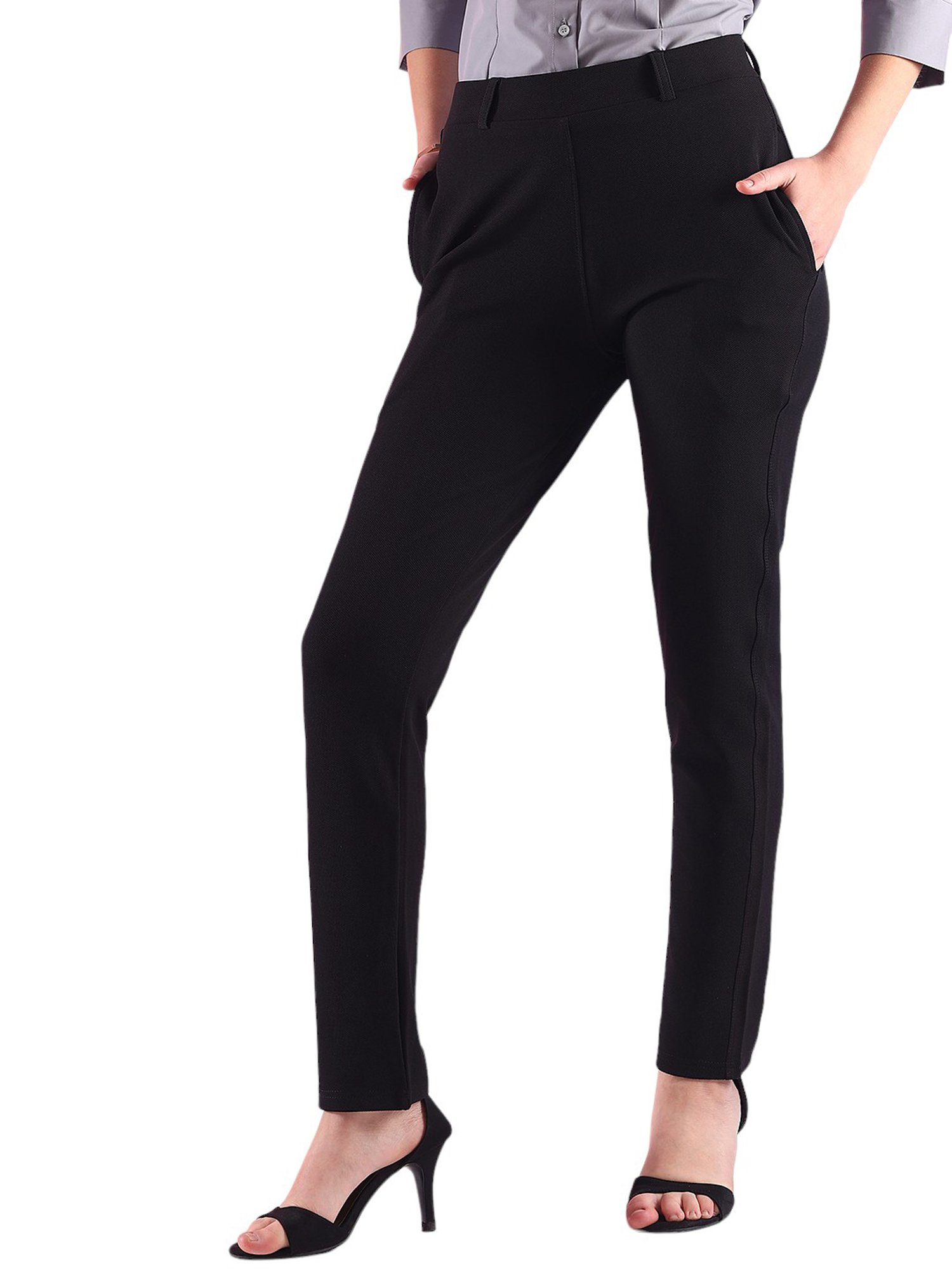FITHUB Black Slim Fit High Rise Trousers