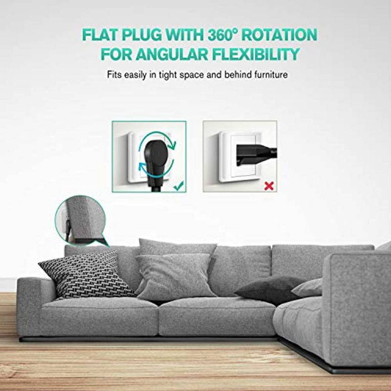 Flat Plug Surge Protector, Nekteck Surge Protector Power Strip with 2 USB Port and 6 Rotating-Outlet, 590 Joule,15A 1800W 6ft Extension Cord, Wall-mountable Surge Protector for Home Office Hotel