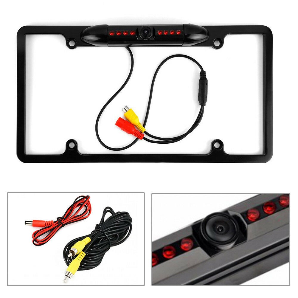 Night Vision Car License Plate Rear view Camera BLACK METAL FRAME