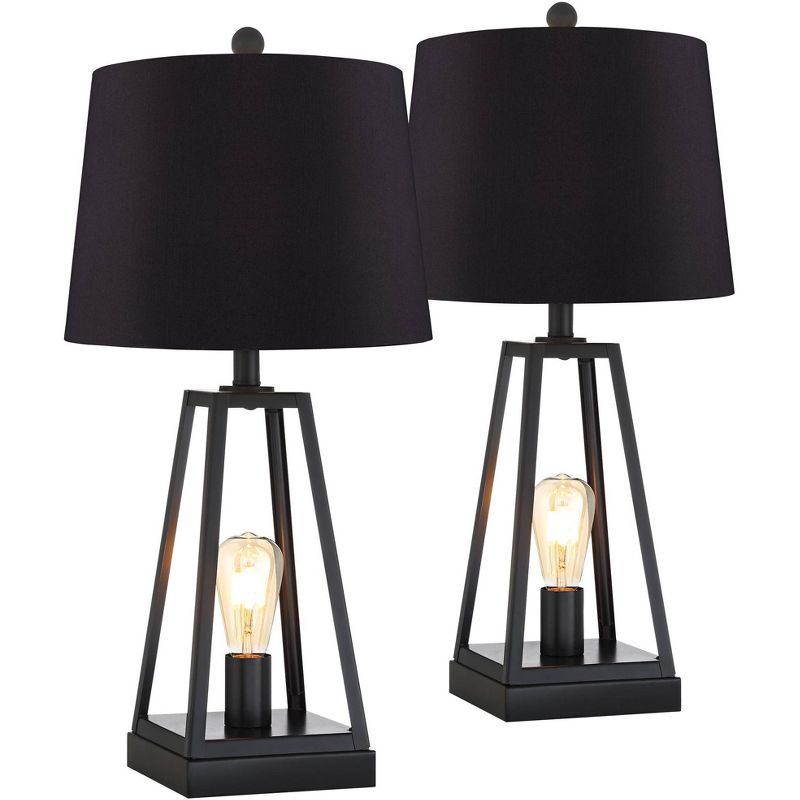 Franklin Iron Works Kacey Metal LED Night Light USB Black Shade Table Lamps Set of 2