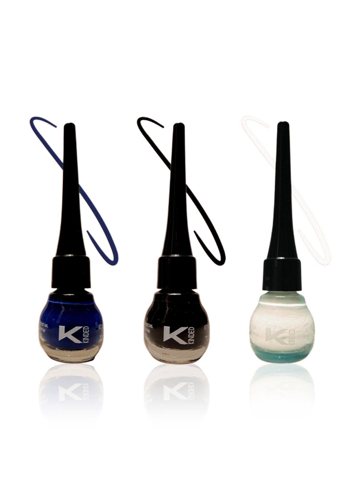 KINDED Liquid Eye Liner Midnight Black, Royal Blue & White Pearl Combo